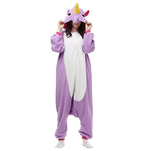 Fantasia Pijama Macacão de Unicórnio Kigurumi Adulto Lilás Com Gorro PP - 36