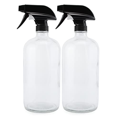 Cornucopia 32oz Glass Spray Bottles (2-Pack, Clear); Quart Bottles w/ 3-Setting Adjustable Trigger Sprayers; Includes Chalk Labels