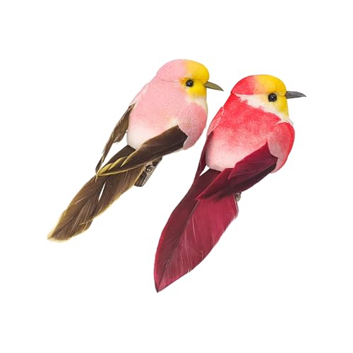 Oiseaux décoratifs avec Pince - Rose et Rouge - 2 pièces - 8 x 2,7 x 3 cm - Sujet de décoration, Printemps, noël, Objets décoratif