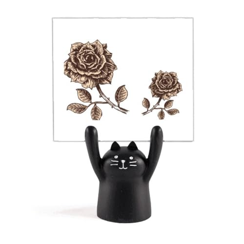 Porte-mémo chat noir marron antique et rose pour bureau
