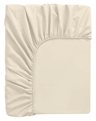 Lenzuolo Sotto In Jersey 100% Morbido Cotone Tinta Unita Elasticizzato con Angoli Elastici Lenzuola Coprimaterasso Elastico - Matrimoniale - Beige