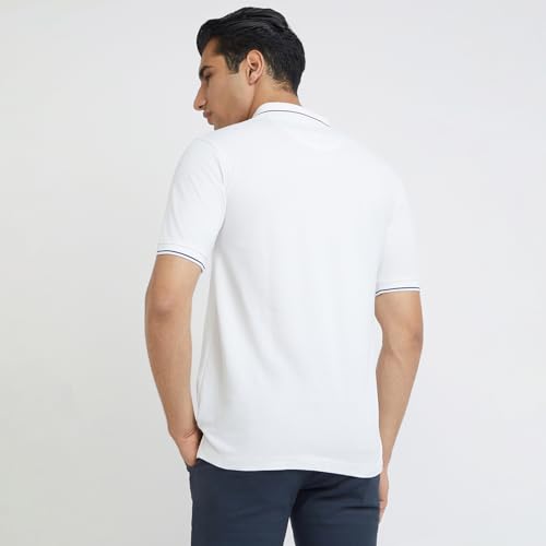 Image of Raymond Men's Modern Fit Solid Pattern Pure Cotton Polo Neck Half Sleeve Casual T-Shirt