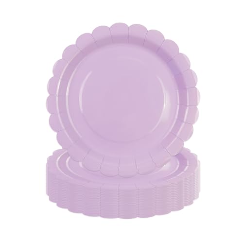 DHAIQC Lot de 50 Assiette Carton Lilas de 18 cm, Festonnées Assiette Jetable Vaisselle Jetable Anniversaire Pour Gâteaux Desserts Anniversaires Baby Showers Mariages...