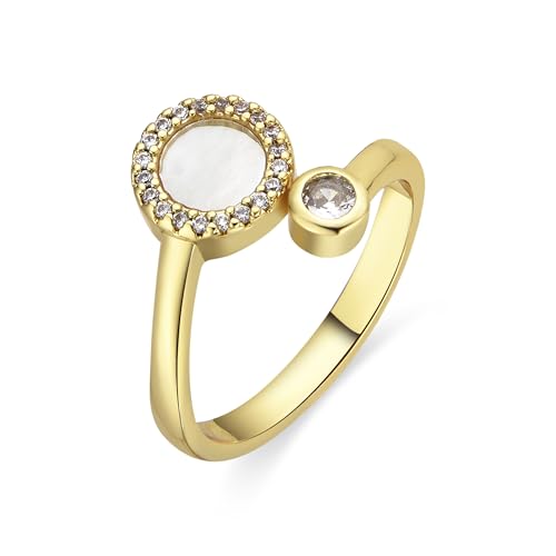 LUXENTER Yaran Bague avec nacre blanche finition or 18 carats, Métal, Aucune pierre précieuse