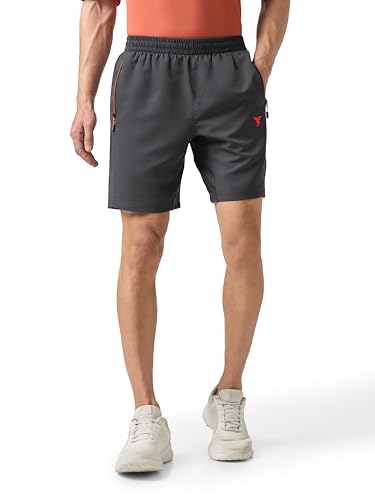 Image of TECHNOSPORT Men Solid Slim Fit Sports Shorts Techno LITE UPF50+ Polyester Mid Rise Drawstring Shorts Pant for Men Gym Workout Running Cricket Casual Quick Dry