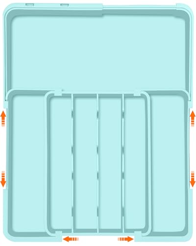 Spaclear Silverware Organizer Expandable Silverware Drawer Organizer Adjustable Drawer Organizer, Flatware Cutlery Tray for Spoons Forks Knives Kitchen Organizers Storage,Turquoise