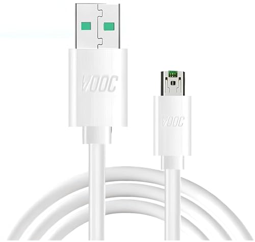 Image of Original 65W Vooc Super Fast Charging& Micro Usb Cable Compatible for Oppo F11 / F11 Pro /F9 Pro /Realme 3 Pro Up To 4 Amp For All Oppo /Realme Vooc Compatible Smartphone(Not C Type)-White BG974