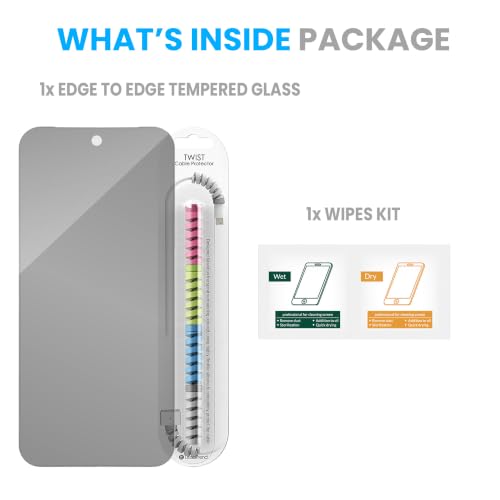 Image of ArmourPro Privacy Tempered Glass for Google Pixel 9 / Pixel 9 Pro - Anti Spy Borderless Anti Peeping Screen Protector, Edge to Edge Coverage, 9H Anti-Scratch, Case Friendly, Easy Installation Kit with Cable Protector