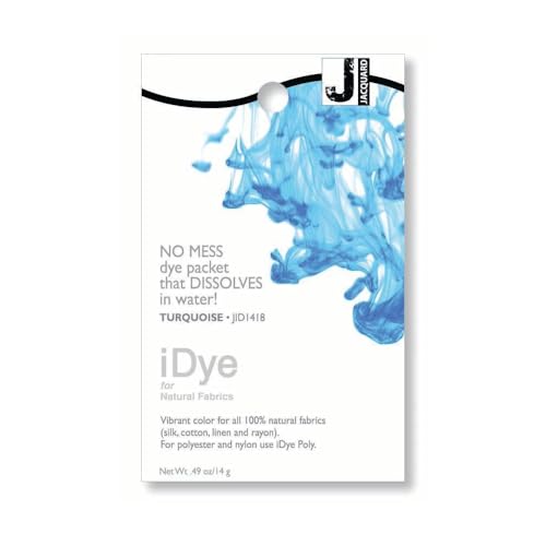 Jacquard iDye Turquoise Fabric Colour for Natural Fibres Like Cotton and Silk, Simple Washing Machine Soluble Packet for Garment Projects, Textiles, 14g