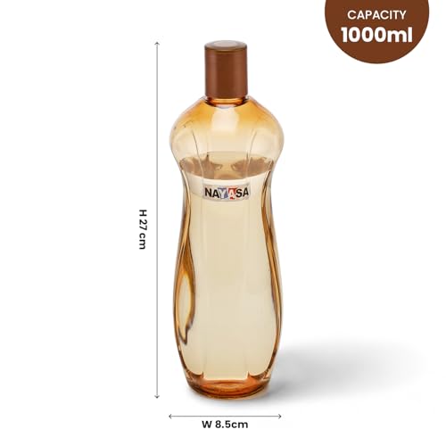 Image of Nayasa Loopy 1000 ML Pet Plastic Fridge Water Bottles Set of 6 | BPA Free | Leak Proof | Airtight Lid | Brown