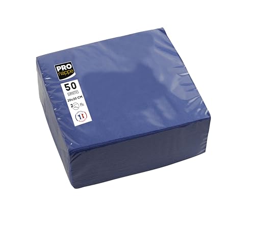 PRONAPPE - Réf. SV622010I - 50 Serviettes cocktail 20x20 cm - Papier micro-gaufré - ouate 2 plis - Bleu marine