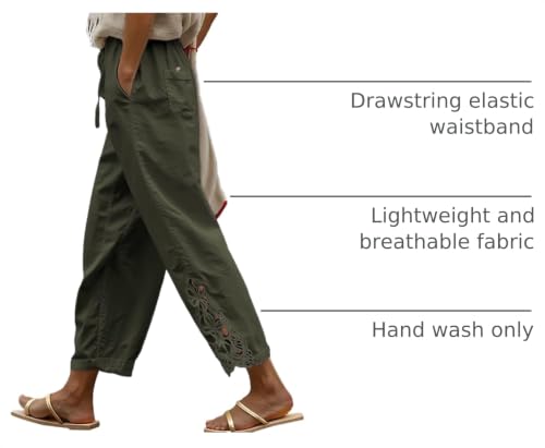 Image of Acelitt Women Casual Lightweight Drawstring Elastic Waist Pants with Pockets, S-XXL