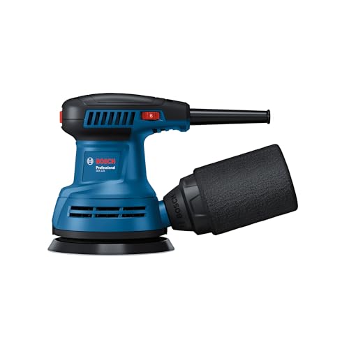 BoSCH GEX 125 Professional Random Orbit Sander | 280 W| Sanding Pad of 125 mm | No-load Speed 7,500 – 12,000 RPM | Orbital Stroke Rate of 15,000 – 24,000| Low Vibration Level 3.8 m/s²| 1 Yr Warranty