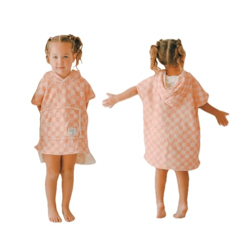 Image of Hooded Poncho Towel for Toddlers - Beach /Pool - Muslin Cotton Checker Print - Ultra Soft, Absorbent- Double Lined-2T-5T