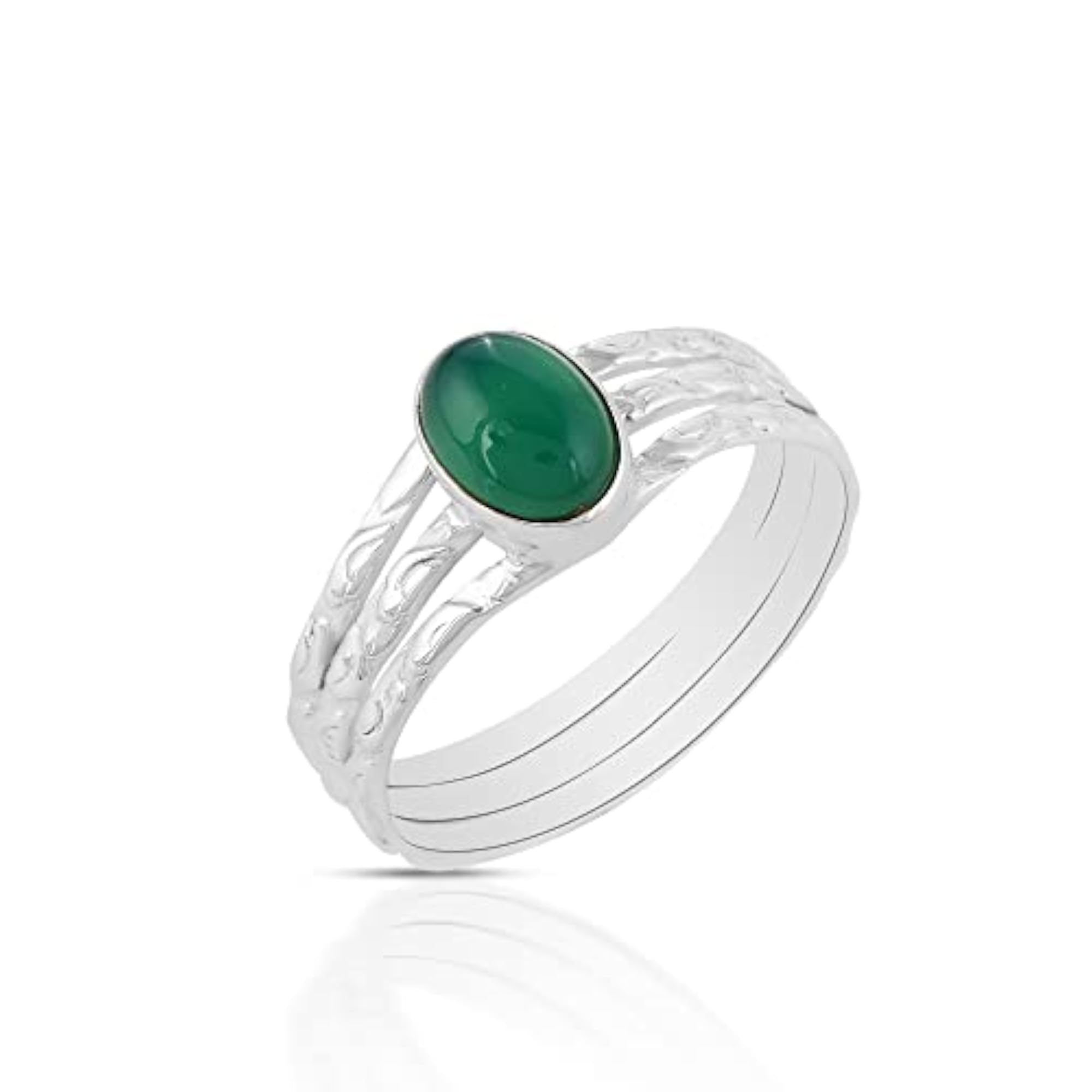Women's 925 Sterling Silver Green Onyx Oval Shape Engagement Ring