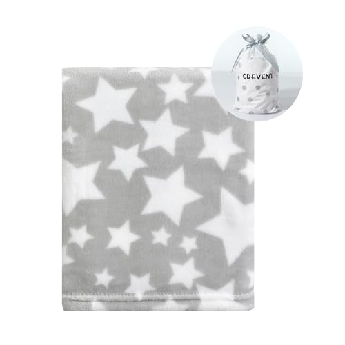 Image of CREVENT 30 inchX40 inch Cozy Soft Warm Fleece Baby Blanket for Girls Boys, Newborn Essentials for Infant, Baby Shower Receiving Gift - Star Grey 75X100cm