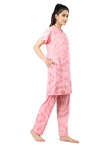 Image of Duchess Women's Cotton Tie & die & Embroided Long Length Night Suit Set
