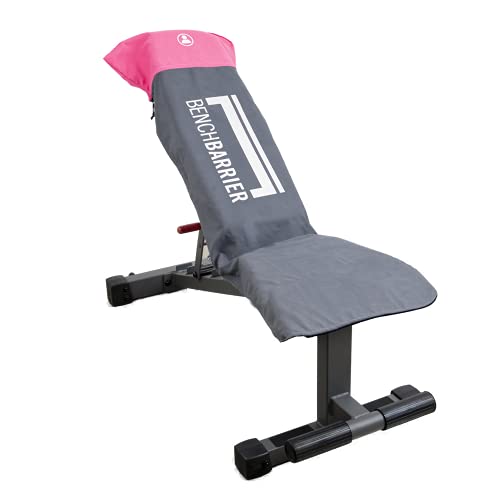 BenchBarrier - Multifunctionele zweetdichte/geurvrije microfiber fitnessapparatuur hoes voor gewichtsbank, workout bankpers, gym oefenapparatuur hoes met mini opbergzakken (roze)