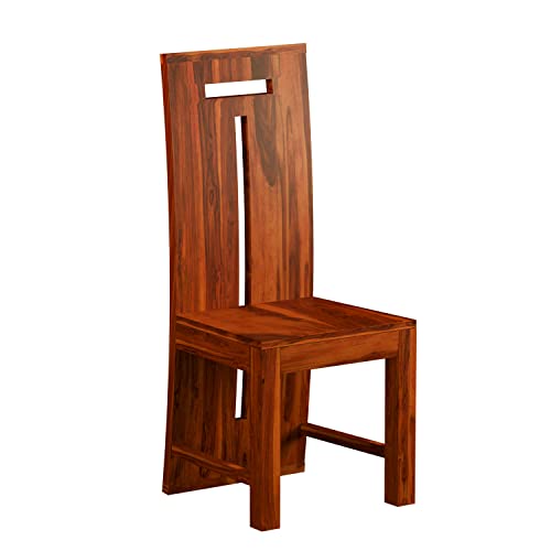 Image of T-Poster Wooden Dining Chairs Set of 2 for Kitchen & Dining Room, Two Seats, Solid Sheesham Wood, Honey Finish