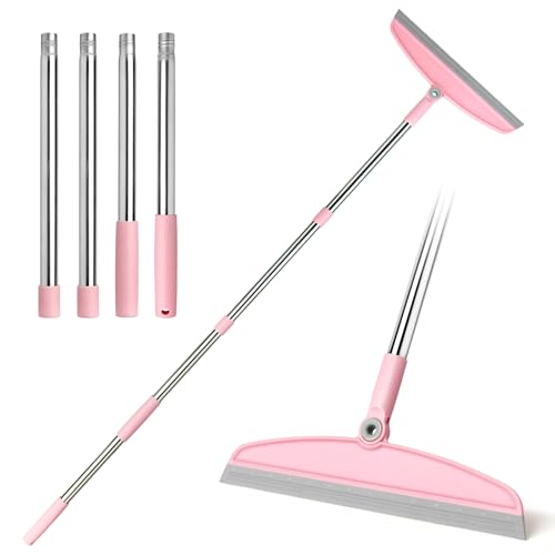 OOOFLOWER Multifunction Silicone Broom, 54 Inch Adjustable Long Handle Rubber Magic Broom Sweeper for Floor Bathroom Kitchen Shower Pet Hair Glass(Gray Pink)