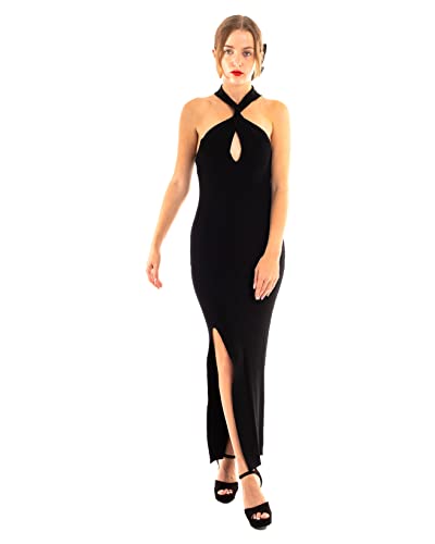 Robe midi moulante en tricot premium au col torsadé noir et blanc graphique