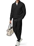 JMIERR Men Casual 2 Piece Outfit Matching Set Old Money Sweatshirt Running Joggers Fall Tracksuit Loungewear with Pockets, XL, Black