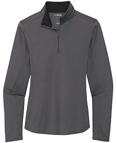 DRIEQUIP Ladies Silk Touch Moisture Wicking 1/4-Zip-3XL-SteelGrey/Black
