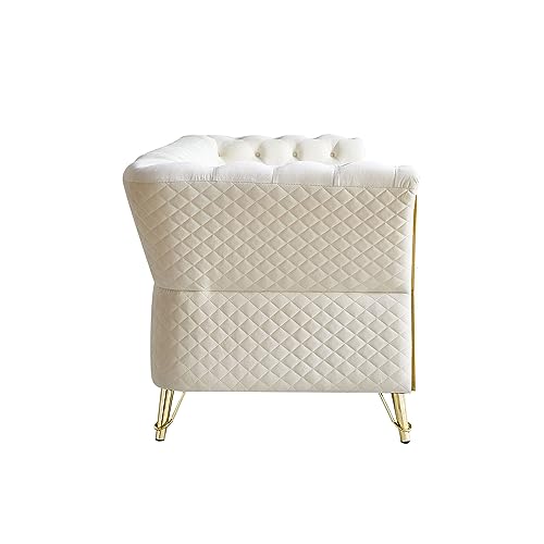 Image of KEIKI 87 inch Chesterfield Velvet Button Tufted Sofa with High Density Foam Cushions, Modern Style 3-Seater Couch with Gold Strip Trim Decoration, Easy Assembly, for Apartment, Living Room, Office, Beige