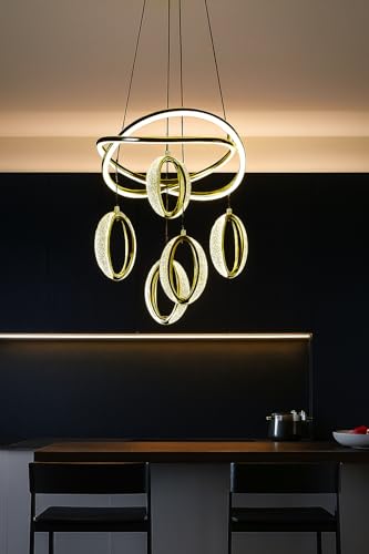 Image of OJIT Luxury Ring Led Height Adjustable Chandelier | 3 Color Modes (Warm, Neutral, Cool White) Ceiling Lamp for Living Room, Kitchen, Indoor, Dining Table & Home Decor