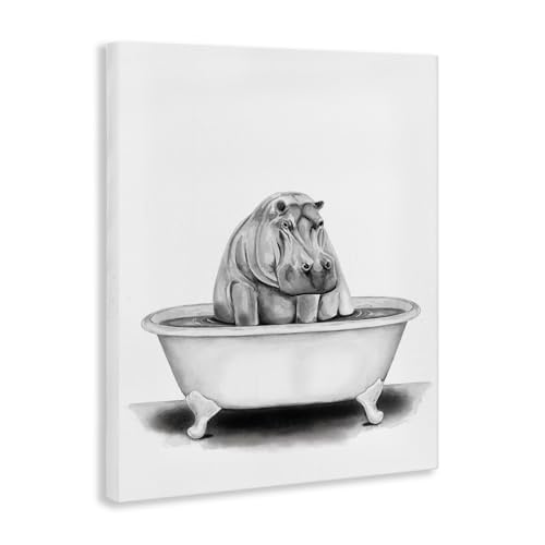 Image of Funny Hippo in a Tub Bathroom, 24 x 30 Inch Canvas Wall Art