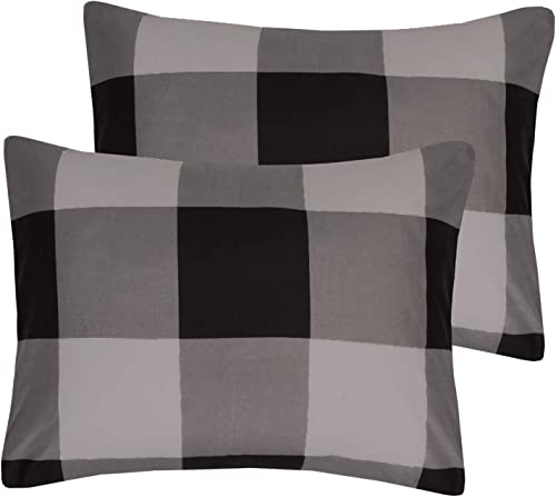 7 Piece Comforter Set Bag Solid Color All Season Soft Down Alternative Blanket & Luxurious Microfiber Bed Sheets, Queen, Buffalo Plaid Black/Gray