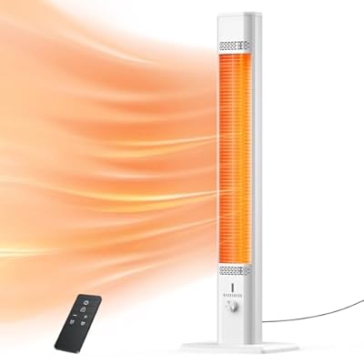 BIESQYA Outdoor Patio Heater with 9 Heat Levels,Space Heater for Garage Backyard Room Indoor,1500W Fast Electric Infrared Heater with Remote Control,9H Timers,Waterproof,Child Lock,White Large