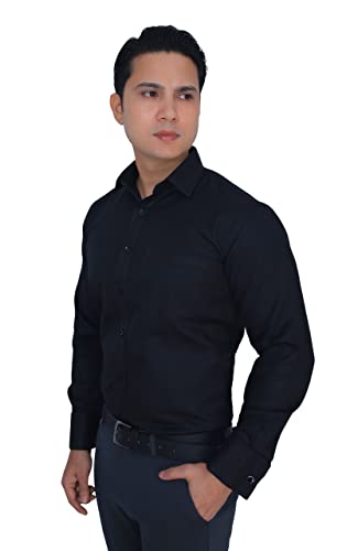 Image of ERAZOR Men's Slim Fit French Cuff Cotton Shirt with Cufflinks (White)- Premium Cufflinks Free