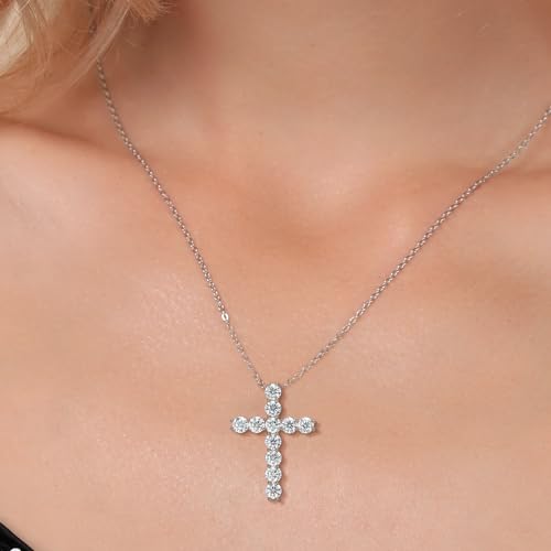Gem Stone King Moissanite Cross Necklace | 925 Sterling Silver | 1.76 Cttw | 1 Inch | Jesus Christian Religious Crucifix Jewelry Pendant Necklace for Women | with 18 Inch Silver Chain4