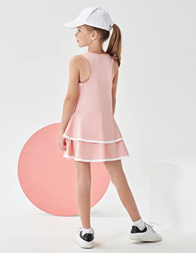 Jack Smith Youth Girls 2 In 1 Tennis Dress Golf Running Workout Round Neck Dresses With Pockets Shorts(L, Pink) #TOP4