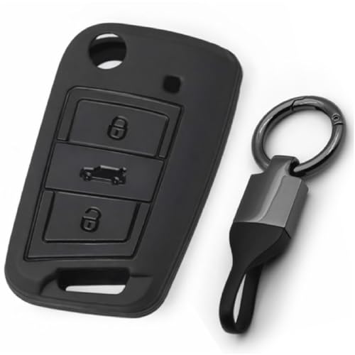 Image of JVCV Soft TPU Cover Compatible with Skoda Kushaq Taigun Tiguan Virtus Octavia Kodiaq Superb Folding Key | Scratch-Resistant Protective Case (Matte Black Style B)