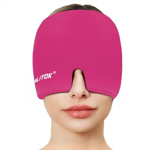 Image of EXQUISLIFE Migraine Headache Relief Cap, Gel Ice Head Wrap, Hot and Cold Therapy, Headache Eyes Mask for Sinus, Puffy Eyes, Tension and Stress Relief (Hot Pink)