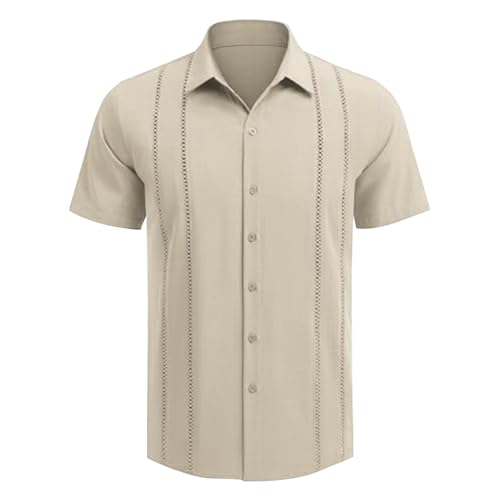 Guayabera Camisa hawaiana para hombre con botones de gran tamaño, camisa funcional de manga corta, camisa guayabera bordada, camisa cubana, camisa de pescador, camisa deportiva transpirable, O Khaki