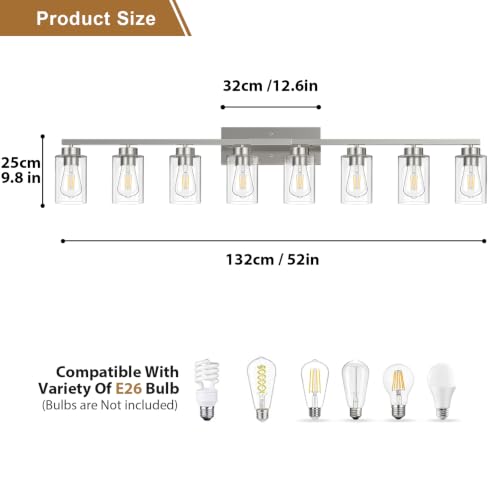 Image of IZORRO Bathroom Light Fixtures, Modern Vanity Lights, Bathroom Lighting Fixtures Over Mirror with Clear Glass Shade, Wall Sconce for Living Room Cabinet Bedroom (Brushed Nickel, 8-Light)