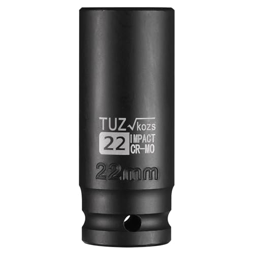 TUZkozs 1/2 Inch Drive 22mm Deep Metric Impact Socket,CR-MO,6 Point Radius Corner Design,Square Chamfered Opening,Axle Nut Impact Grade Socket for Easy Removal