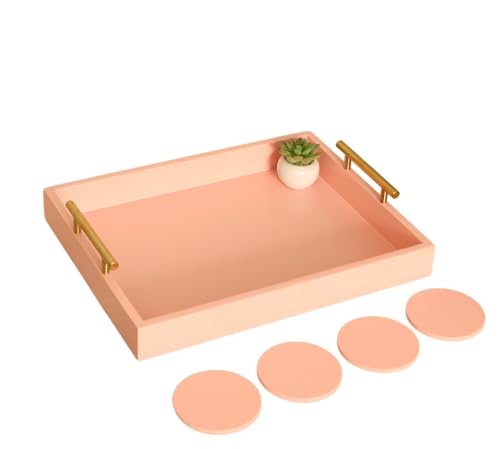 Juleduo Serving Tray 16.5“X 13“Deluxe Wooden Ottoman Tray for Coffee