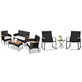 Shintenchi 4-Piece Wicker Patio Furniture Set and 3-Piece Rocking Bistro Set for Outdoor Living Spaces