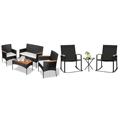 Shintenchi 4-Piece Wicker Patio Furniture Set and 3-Piece Rocking Bistro Set for Outdoor Living Spaces