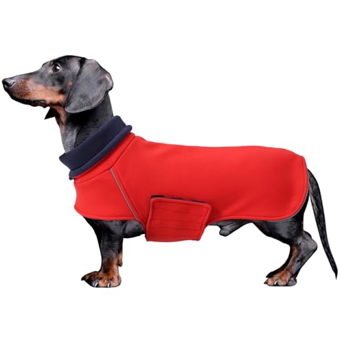 Geyecete Warm Thermal Quilted Dachshund Coat,Double sided wear Dog Winter Coat with adjustable high collar,Outdoor Dog Apparel for Small,Medium,Large Dog-Red-L