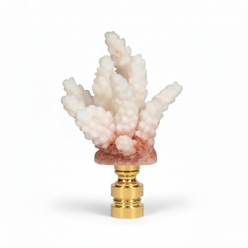 Image of Royal Designs, Inc. Sea Life Lamp Finial, Large Coral, Two-Tone White, Polished Brass Base, Replacement Finial for Table or Floor Lamps