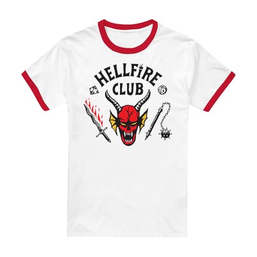 Stranger Things Hellfire Club Ringer Unisex Ringer T Shirt, White/Red, Medium