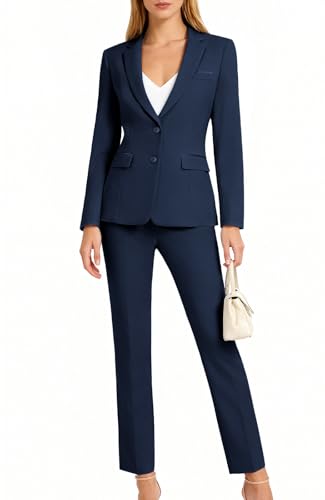 Kelyaa Women's 2 Piece Suit Lady 2 Button Business Work Office Slim Fit Blazer Jacket Pants Set