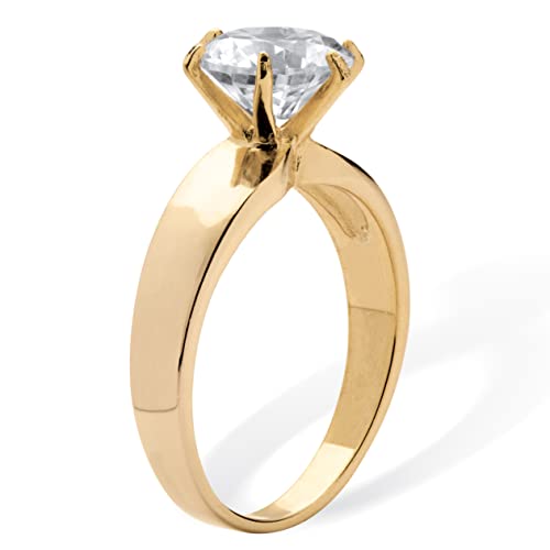 PalmBeach Yellow Gold-plated Sterling Silver Round Cubic Zirconia Solitaire Engagement Ring Sizes 6-102