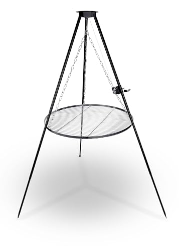 Berdsen Schwenkgrill Dreibein 80 cm Grillrost Feuerstelle Rostfrei Höhenverstellbar Stahl Pulverbeschichtet Schwarz