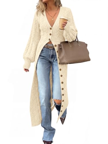 Image of Saodimallsu Womens Long Duster Cardigans Button Down Maxi Sweater Dress